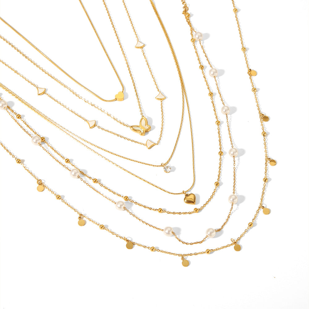 Wholesale Titanium Steel Plated 18K Gold Heart Shaped Pearl Shell Necklace